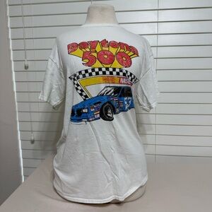 Nascar Daytona 500 White Tee with Red and Blue Graphics